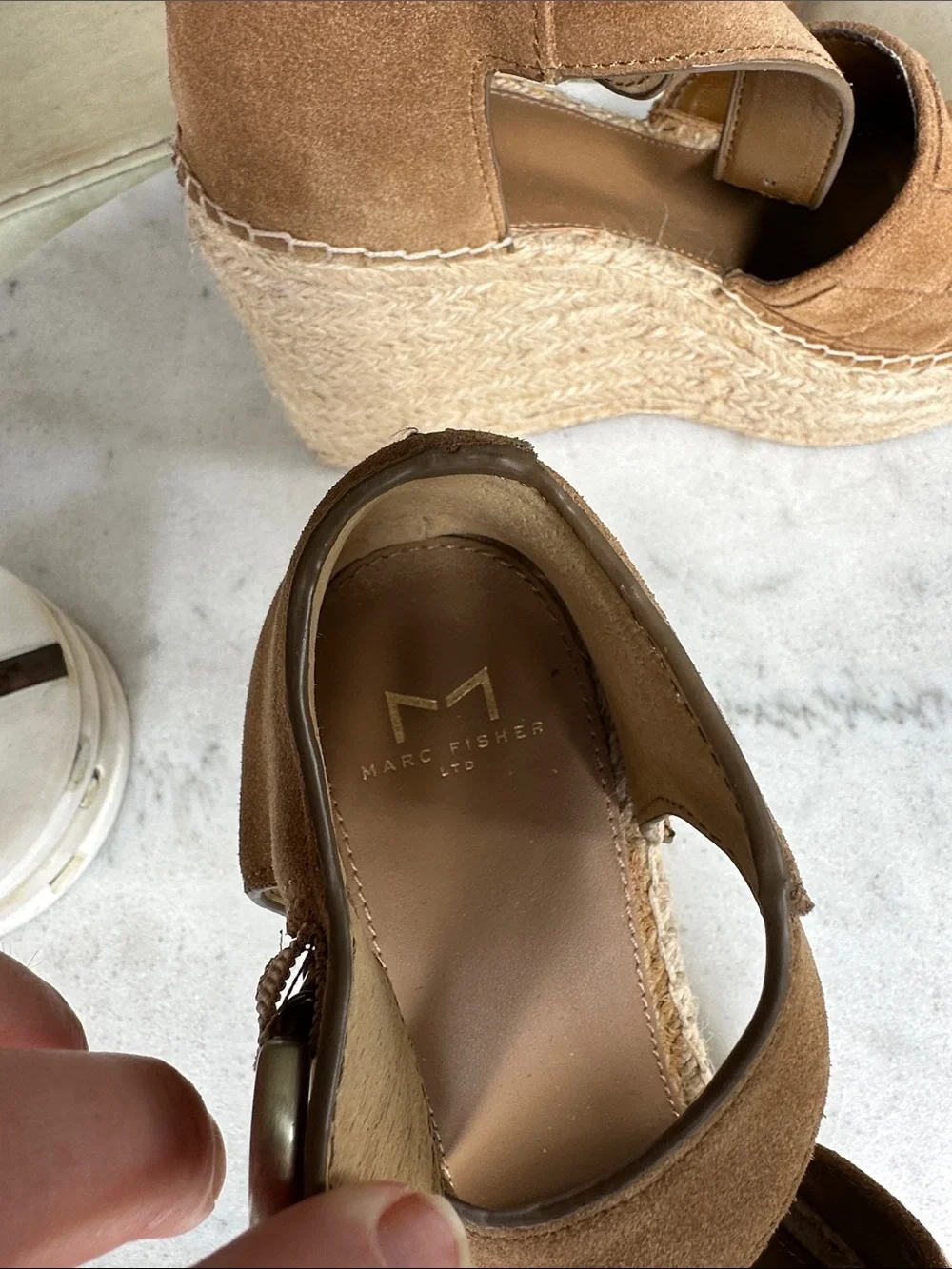 Suede Espadrille Wedge Sandals in Tan with Ankle Strap